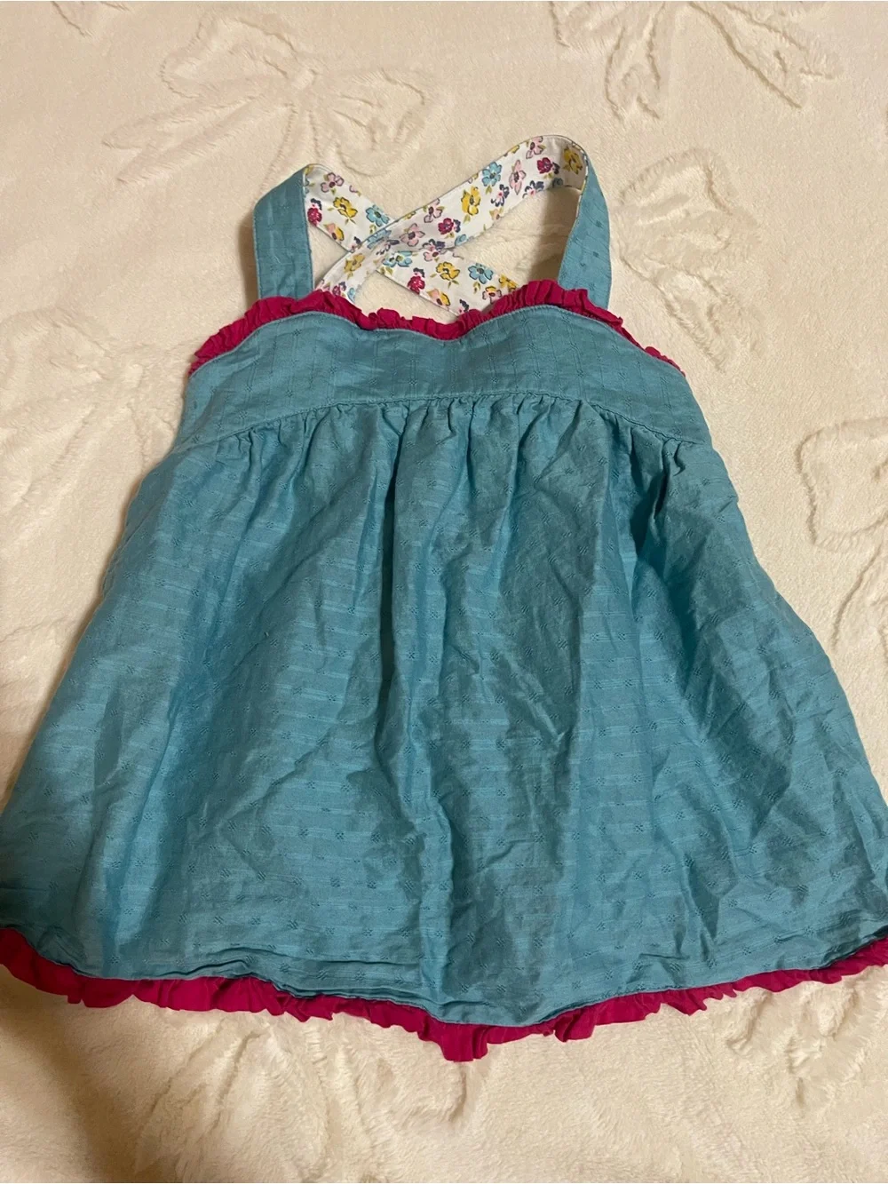Matilda Jane Teal Top with Pink Ruffle Trim size 6